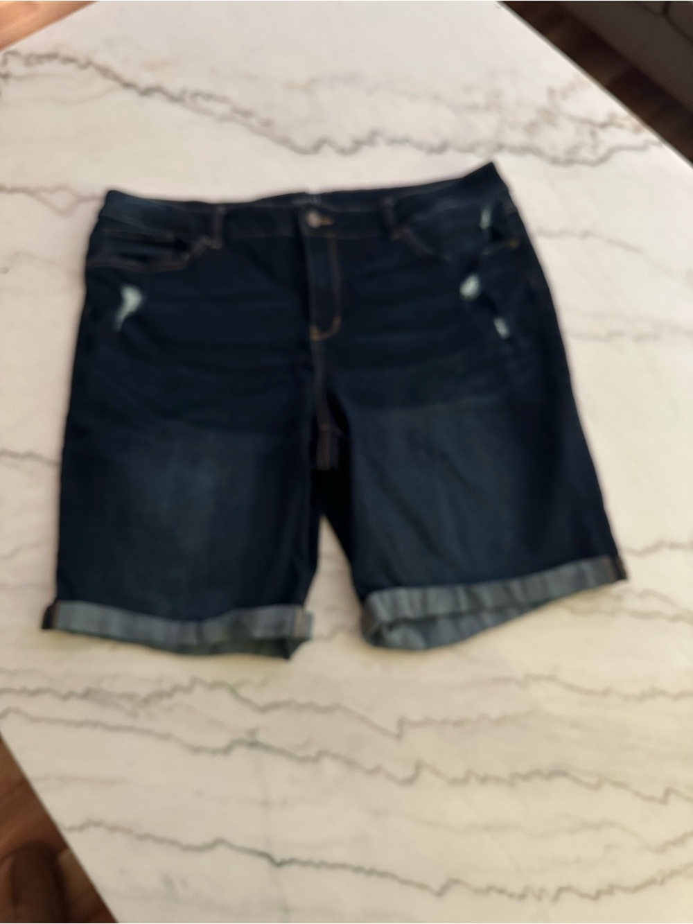 Time and Tru Dark Blue Rolled Hem Jean Shorts